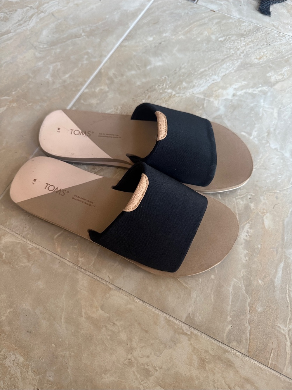 TOMS Black and Tan Slide Sandals